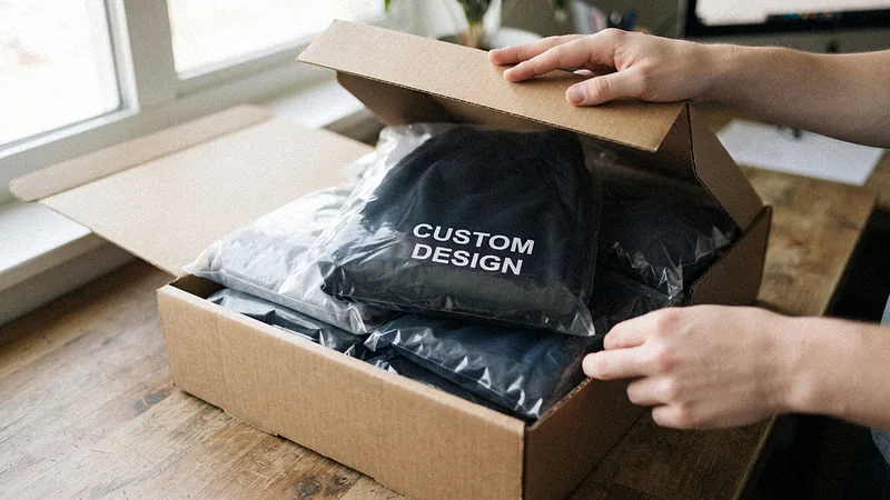 Brand owner unboxing a bulk order from a custom shorts manufacturer