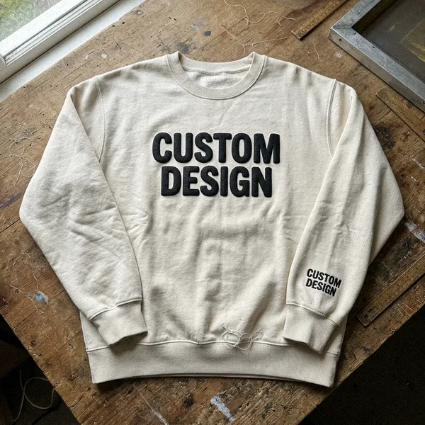 Sweatshirt combining puff print and embroidery for CUSTOM DESIGN