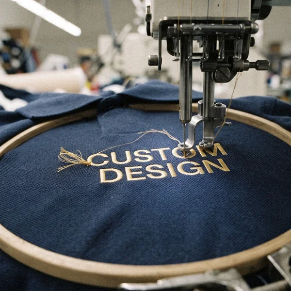 Embroidery machine stitching CUSTOM DESIGN on the left chest of a polo shirt