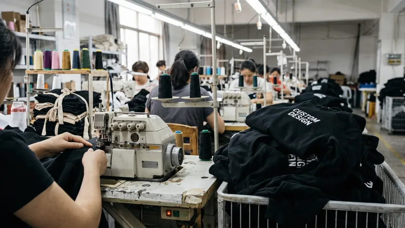 Garment stitching line sewing custom design hoodies