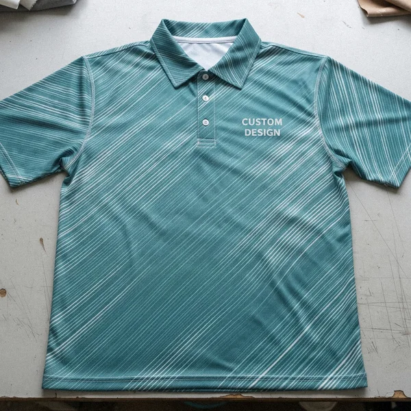 All-over CUSTOM DESIGN sublimation pattern on a polyester polo shirt