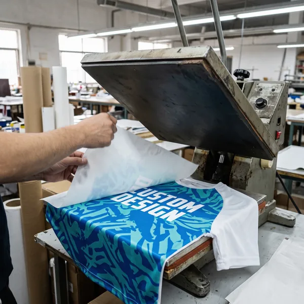 Sublimation printing an all-over pattern on a polyester sports T-shirt on a heat press