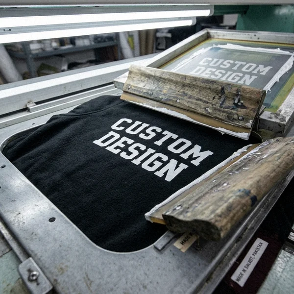 Screen printed design on the back of a varsity jacket